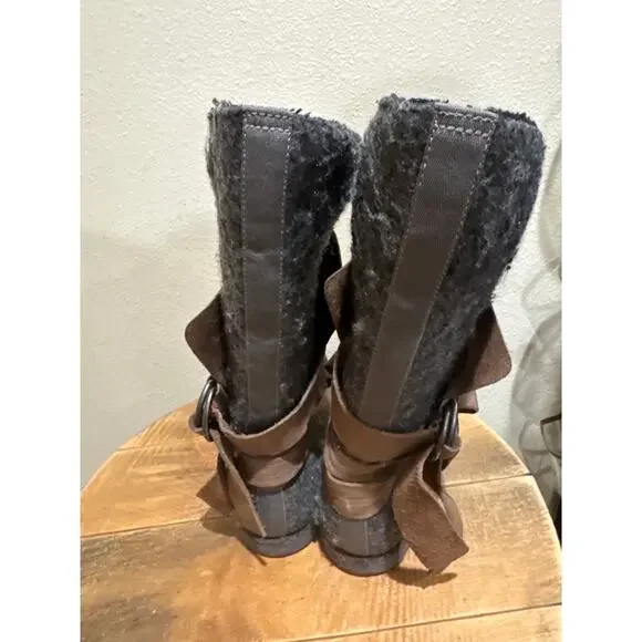 Sorel Chipahko Felt Wool Leather Buckle Tall Boots Brown & Grey Women's 10 - Picture 4 of 7